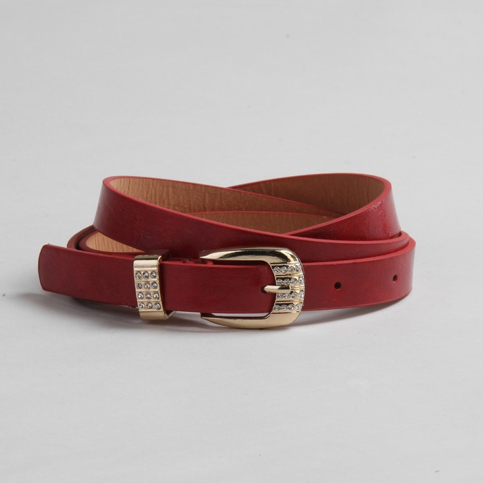 Ремень женский "Клайн", пряжка-хомут под золото, ширина - 2см, красный