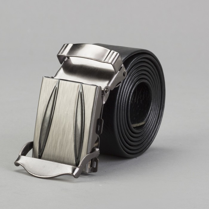 Ремень мужской гладкий "Классика", винт, пряжка-зажим под металл, ширина - 3,5см, чёрный