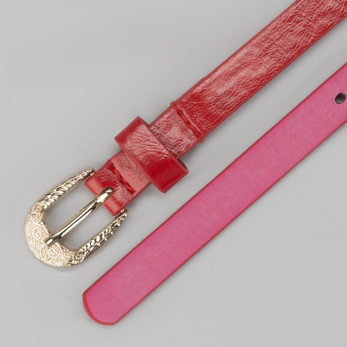 Ремень женский "Кружево", пряжка-хомут под золото, ширина - 1,5см, красный