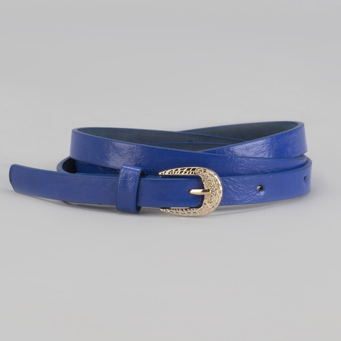 Ремень женский "Кружево", пряжка-хомут под золото, ширина - 1,5см, синий