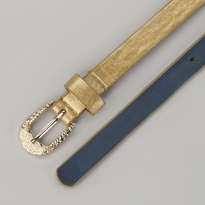 Ремень женский "Кружево", пряжка-хомут под золото, ширина - 1,5см, цвет золотистый