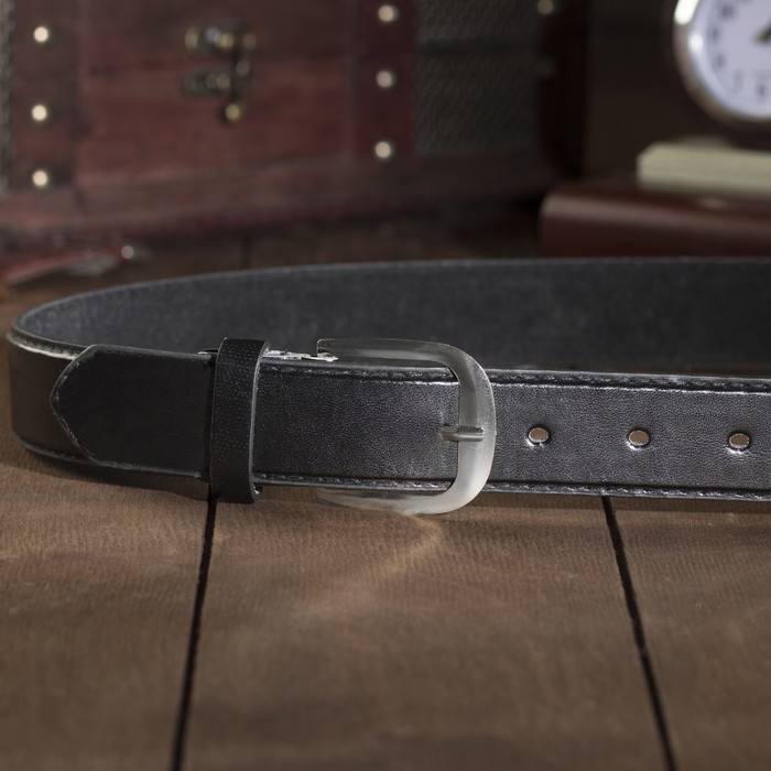 Ремень мужской, винт, пряжка - под серебро, ширина - 3,5см, чёрный