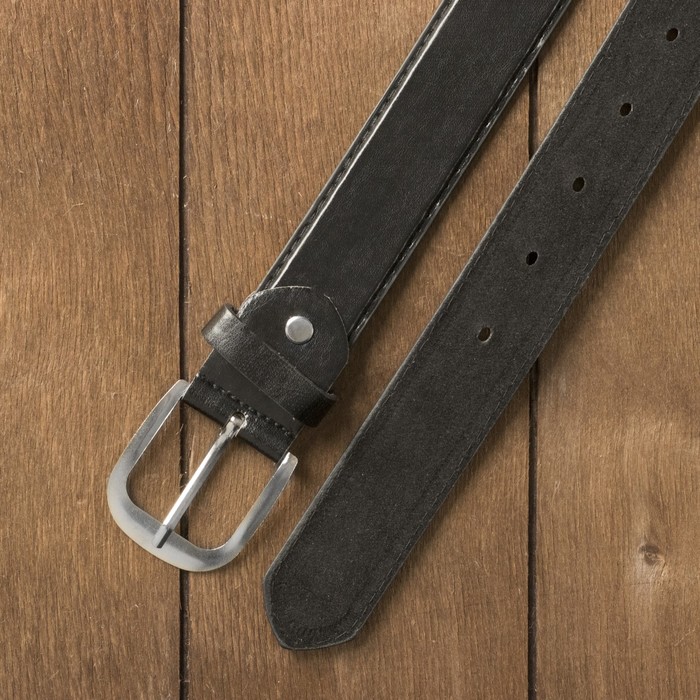 Ремень мужской, винт, пряжка - под серебро, ширина - 3,5см, чёрный