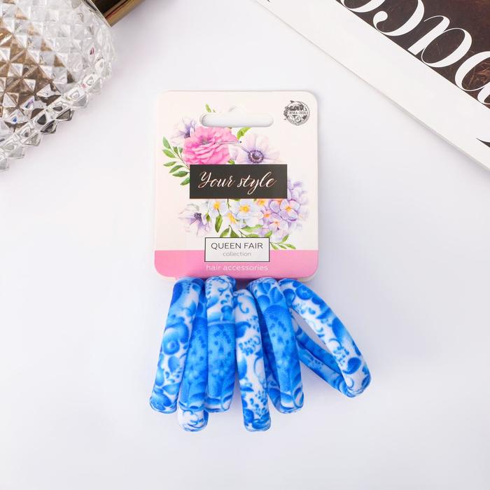 фото Резинка для волос "цветочный орнамент" (набор 6 шт) голубые цветы queen fair