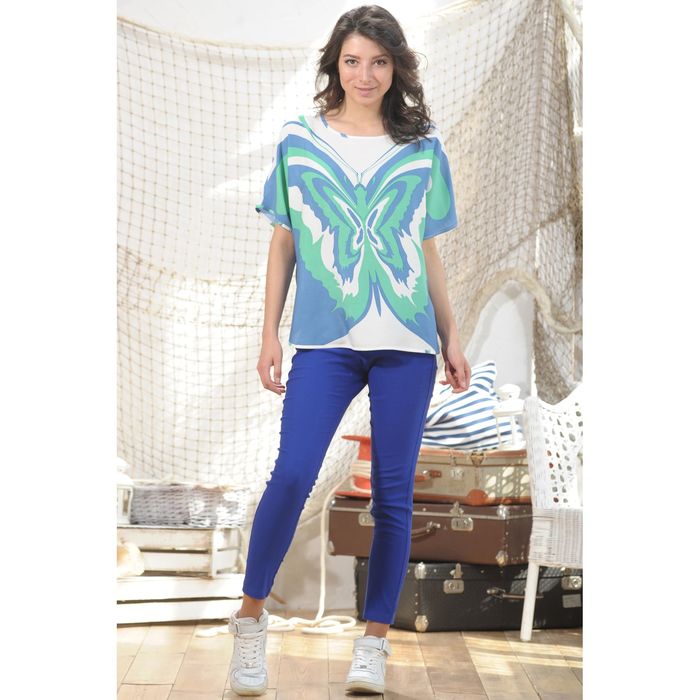 Блуза 4988а, размер 46, рост 164 см, цвет зеленый/синий/белый