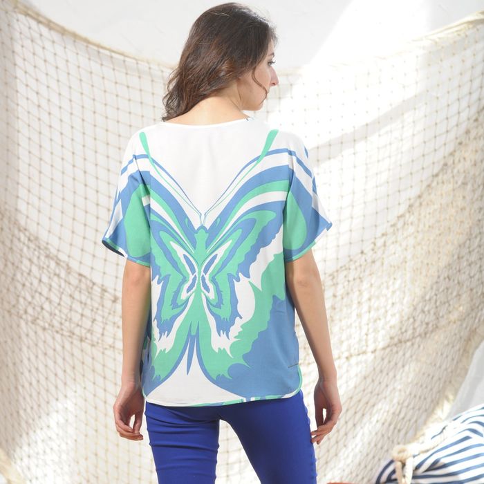 Блуза 4988а, размер 44, рост 164 см, цвет зеленый/синий/белый