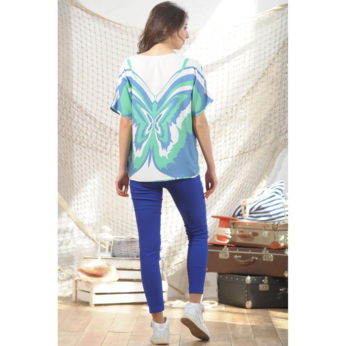 Блуза 4988а, размер 44, рост 164 см, цвет зеленый/синий/белый