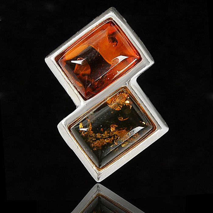 Подвеска посеребрённая "Янтарь", 2 прямоугольника