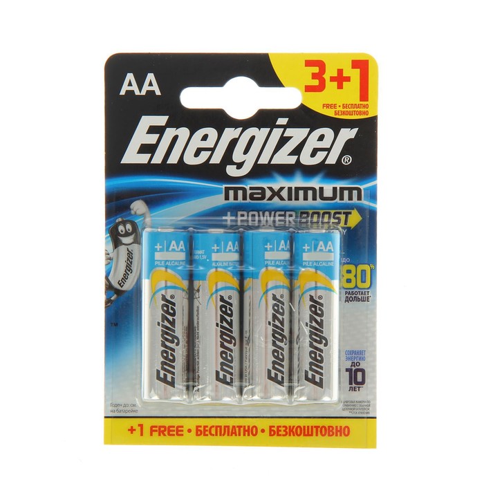 Батарейка алкалиновая Energizer Maximum, AA, LR6-4BL, блистер, 4 шт.