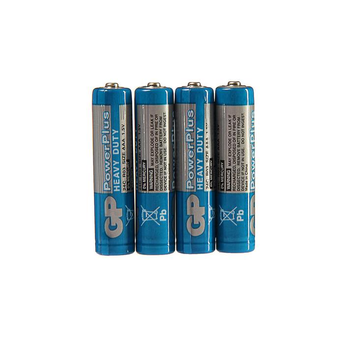 Батарейка солевая GP PowerPlus Heavy Duty, AAA, R03-4S, 1.5В, спайка, 4 шт. элемент питания aaa фаzа r03 heavy duty shrink 4 код 5002326 jazzway упак 90шт