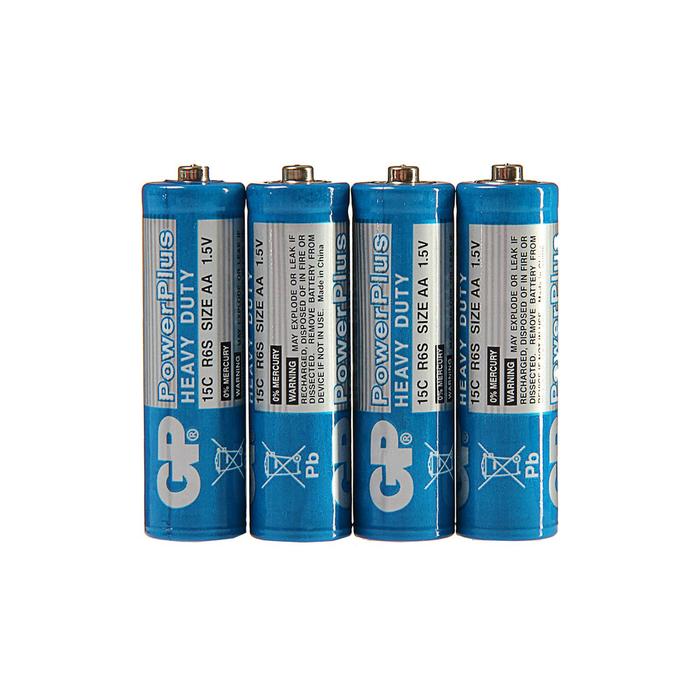 цена Батарейка солевая GP PowerPlus Heavy Duty, AA, R6-4S, 1.5В, спайка, 4 шт.