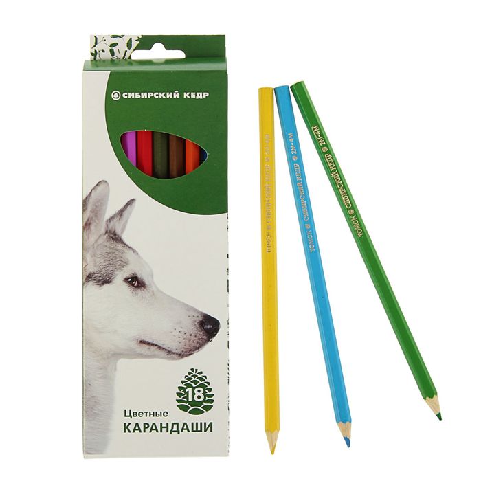Карандаши 18 цветов "Сибирский Кедр. Звери", шестигранные, длина 175мм, ok 6.4мм