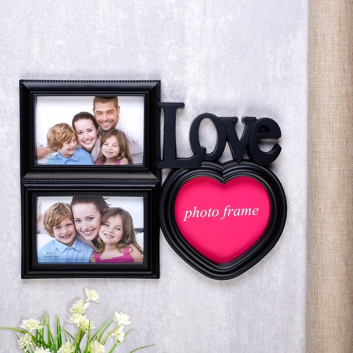 Фоторамка "Влюбленность" на 3 фото 10х15 см, 15х15 см, чёрная