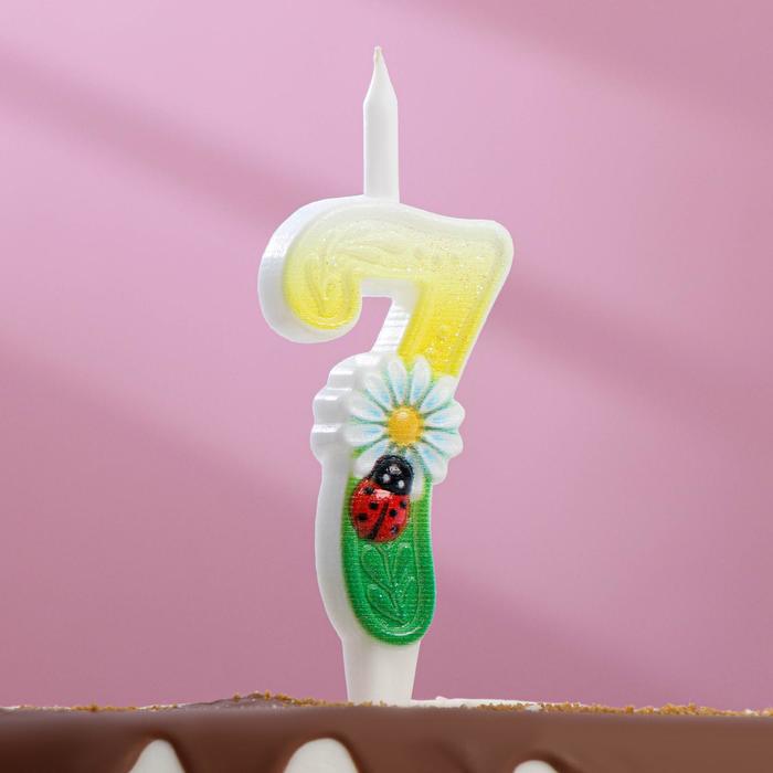 Свеча для торта Ромашки, 10,2 см, разноцветная цифра 7