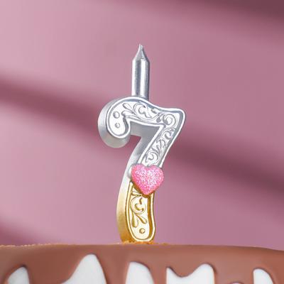 Свеча для торта "Сердечки" серебряно-золотая, 12.5 см, цифра "7"