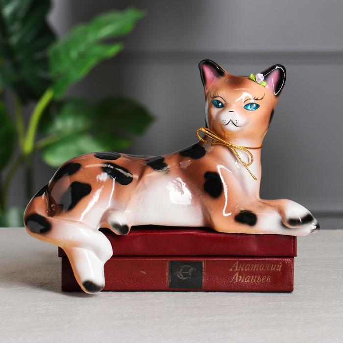 Копилка "Кошка Агнесса" глянец, чёрная, задувка золото