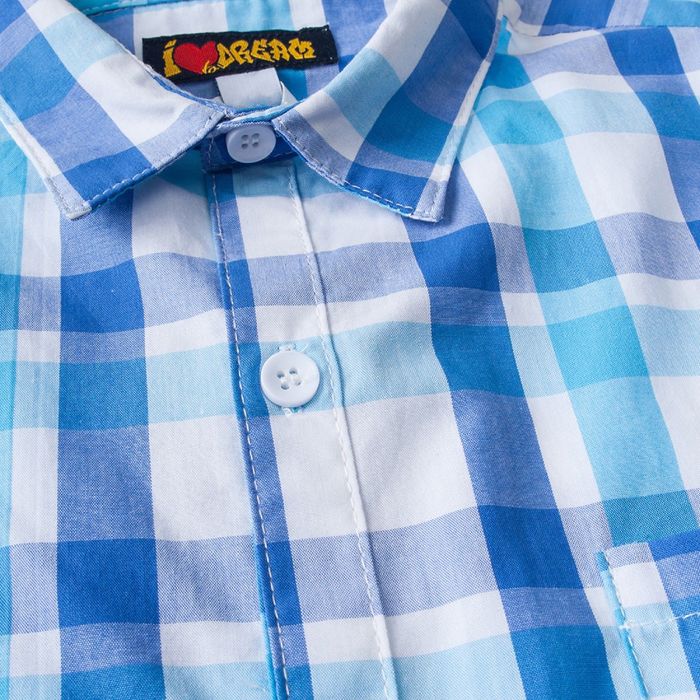 Рубашка для мальчика, рост 164 см, цвет голубой, принт клетка (арт. 91023б)