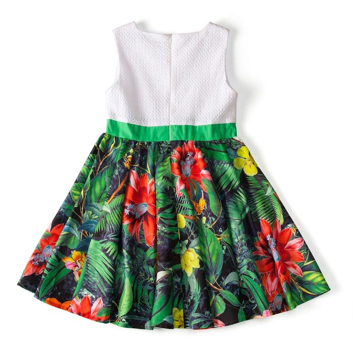 Платье для девочки "Тропические цветы", рост 134 см, цвет белый (арт. 87628б)