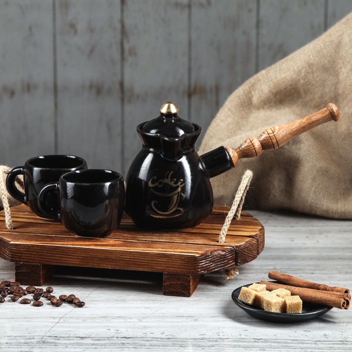 Кофейный набор "Ночь" 3 предмета, 0,45 л/ 0,07 л