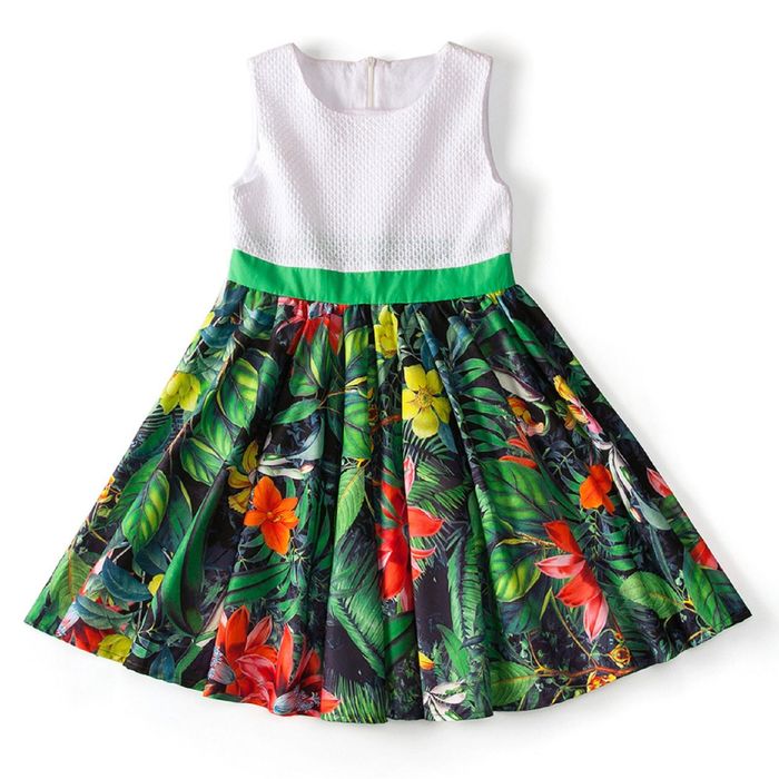 Платье для девочки "Тропические цветы", рост 158 см, цвет белый (арт. 87628б)