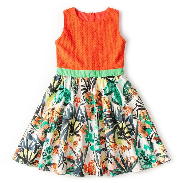 Платье для девочки "Тропические цветы", рост 140 см, цвет оранжевый (арт. 87628б)