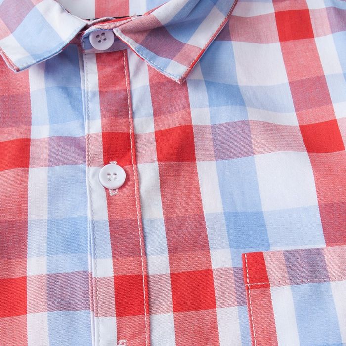 Рубашка для мальчика, рост 158 см, цвет красный, принт клетка (арт. 91023б)