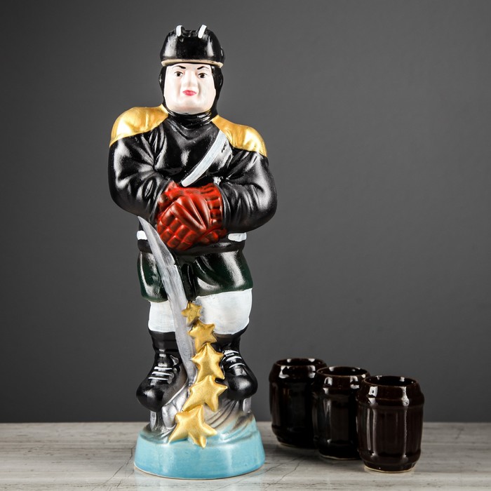 Штоф с рюмками "Хоккеист", 4 предмета, 1 л, микс