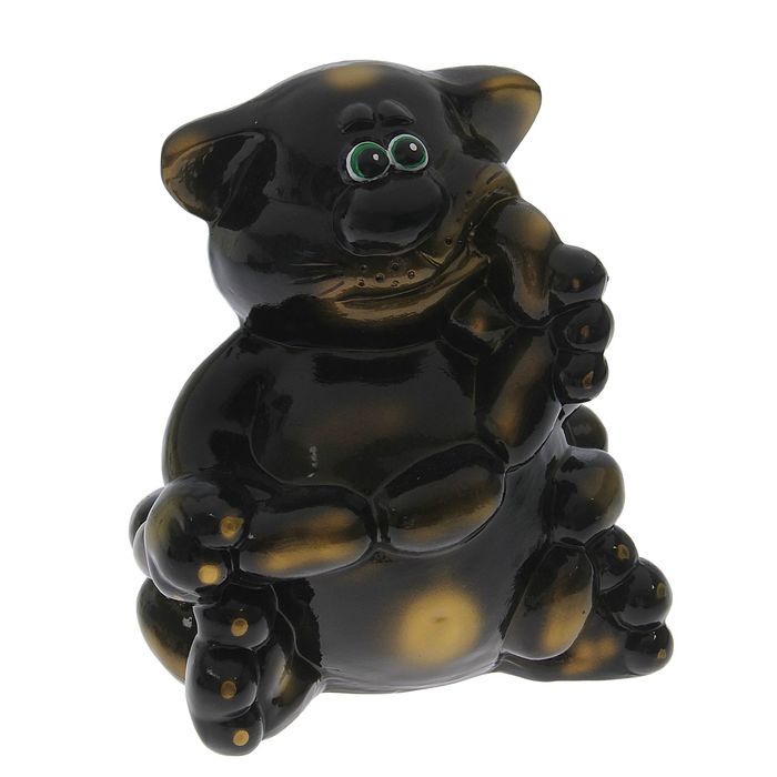 Копилка "Кот с сардельками" глянец, чёрно-золотая