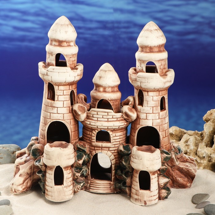 Декорации для аквариума "Замок с двумя башнями" микс