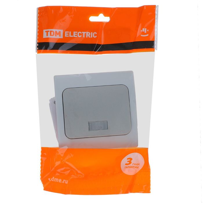 Выключатель TDM "Вуокса", 10 А, 1 клавиша, скрытый, с подсветкой, цвет серый, SQ1803-0105