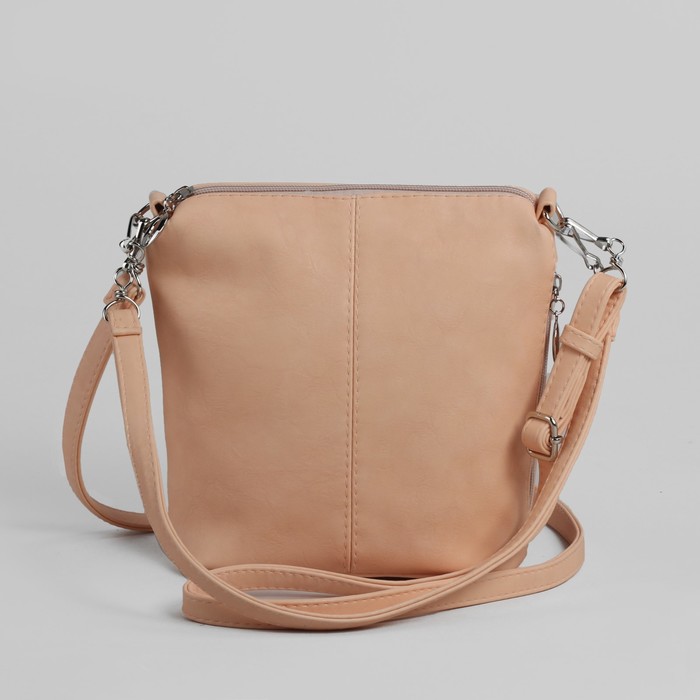 Сумка женская на молнии, 1 отдел, 1 наружный карман, регулируемый ремень, цвет персиковый