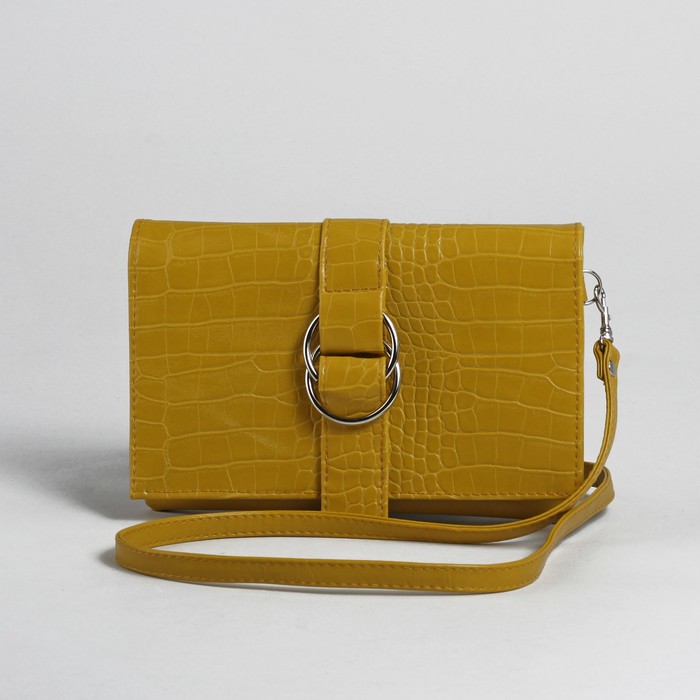 Сумка женская на молнии, 1 отдел, длинный ремень, жёлтая