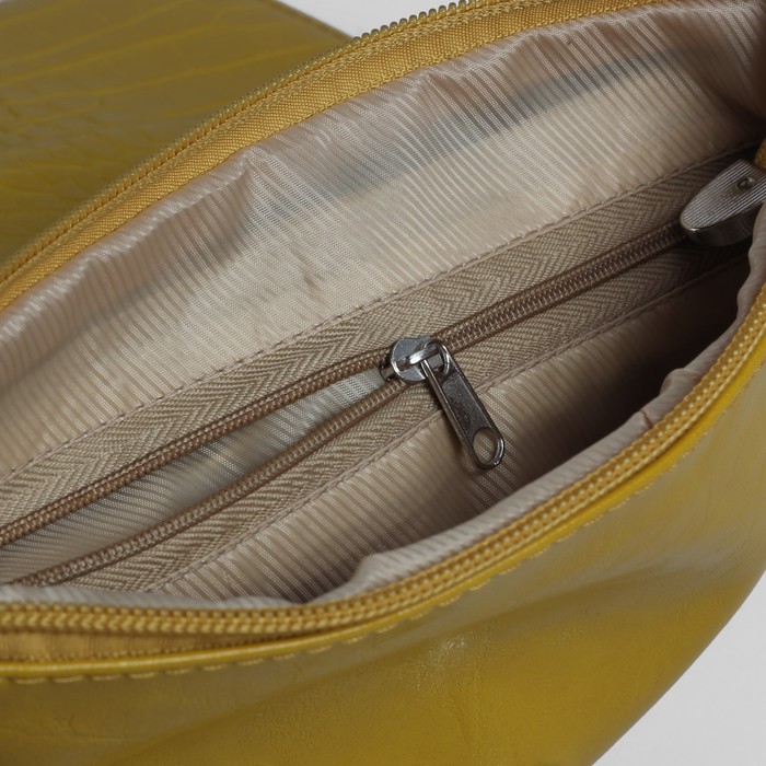 Сумка женская на молнии, 1 отдел, длинный ремень, жёлтая