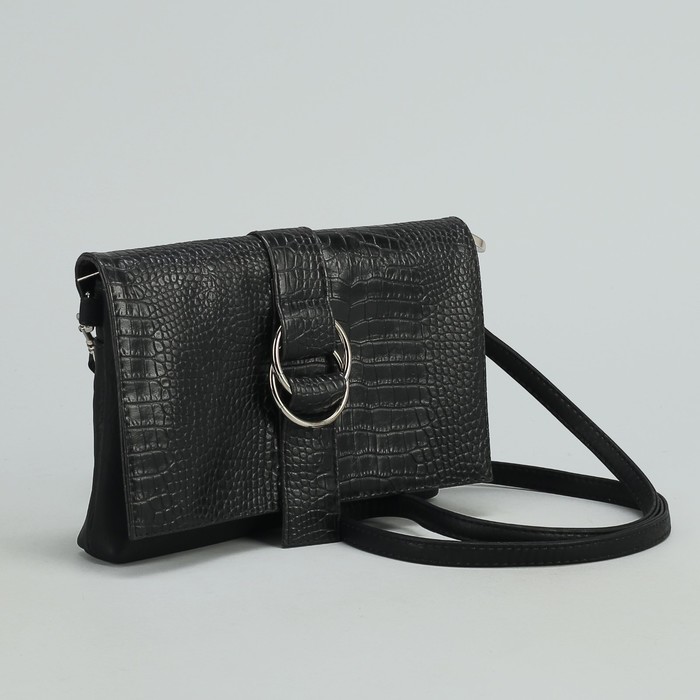 Сумка женская на молнии, 1 отдел, 1 наружный карман, длинный ремень, чёрная