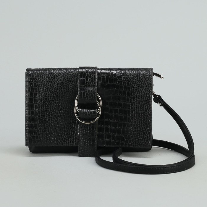 Сумка женская на молнии, 1 отдел, 1 наружный карман, длинный ремень, чёрная