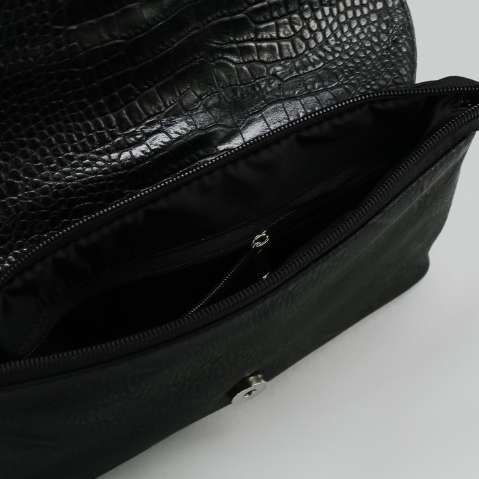 Сумка женская на молнии, 1 отдел, 1 наружный карман, длинный ремень, чёрная