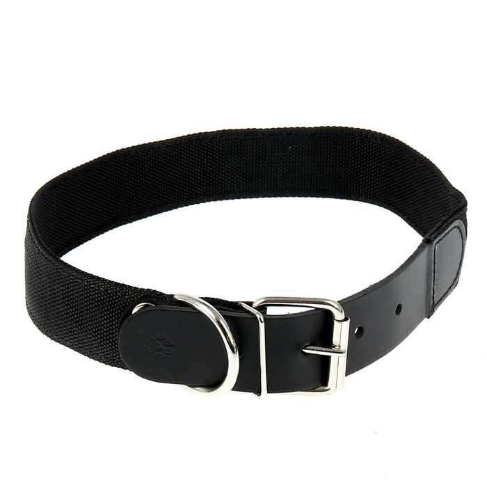 Ошейник капроновый с кожей, ош 52-65 см, 3,5 см микс цветов