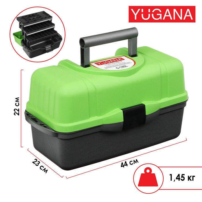 Ящик рыболовный YUGANA трёхполочный, зеленый цена и фото
