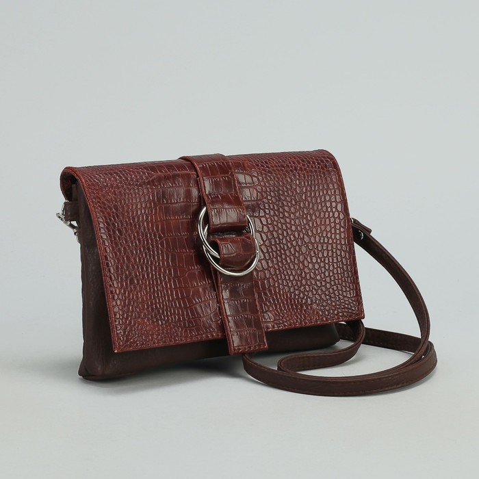 Сумка женская на молнии, 1 отдел, 1 наружный карман, длинный ремень, коричневая