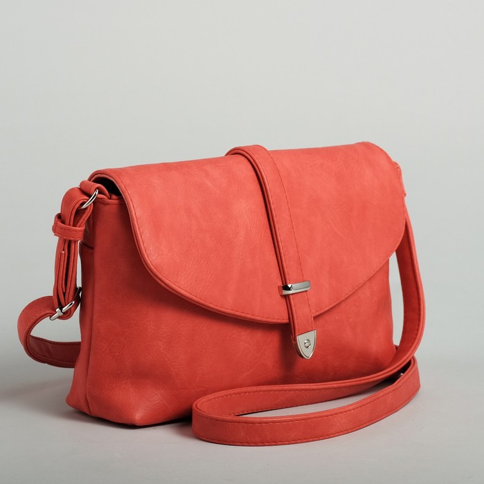 Сумка женская на молнии, 1 отдел, 1 наружный карман, длинный ремень, красная