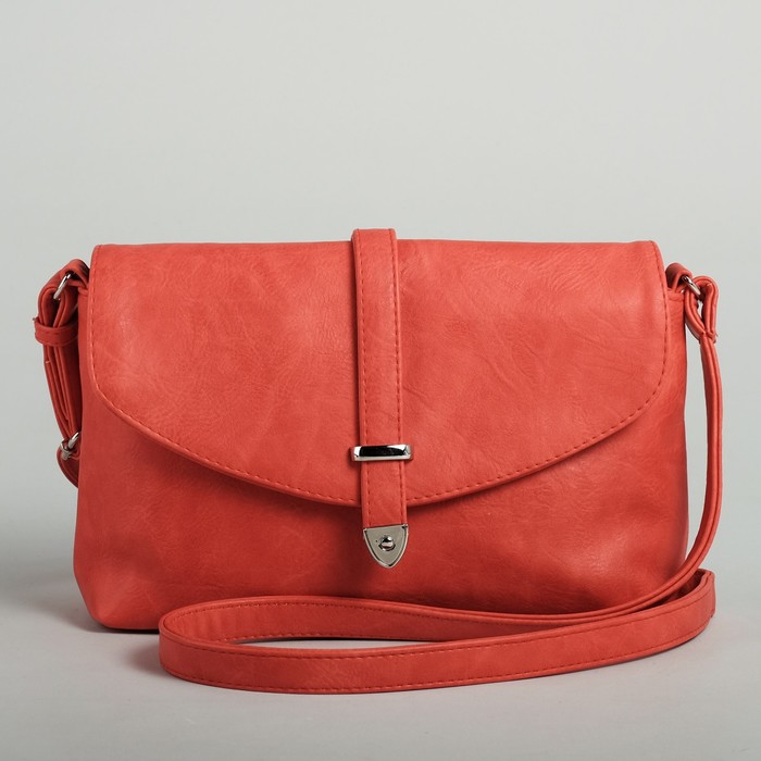 Сумка женская на молнии, 1 отдел, 1 наружный карман, длинный ремень, красная