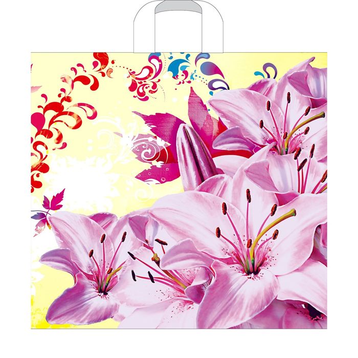 Пакет "Розовые лилии", полиэтиленовый с петлевой ручкой, 40х36 см, 70 мкм