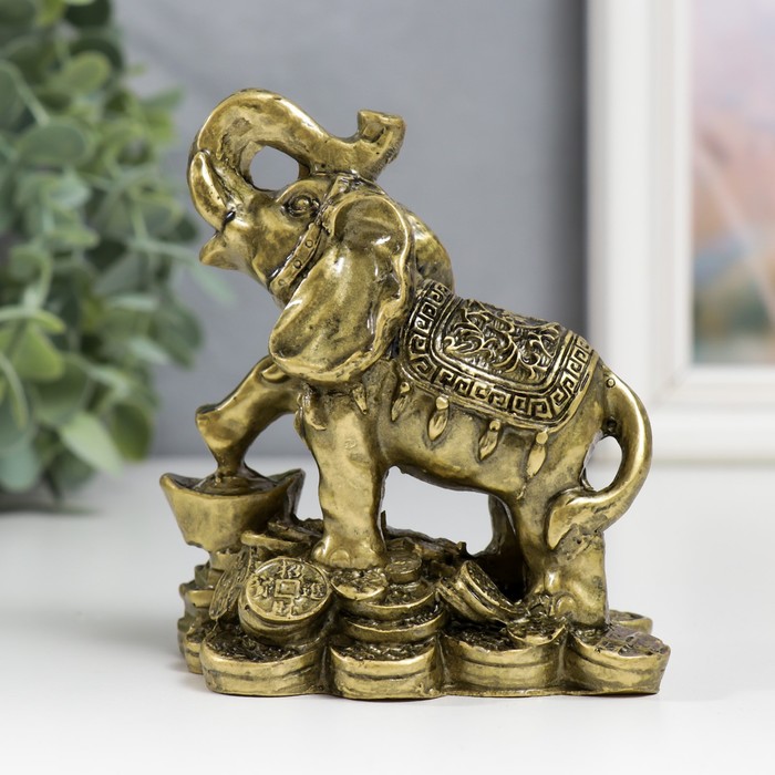 Нэцке полистоун Слон с монетами бронза 8,5х8 см