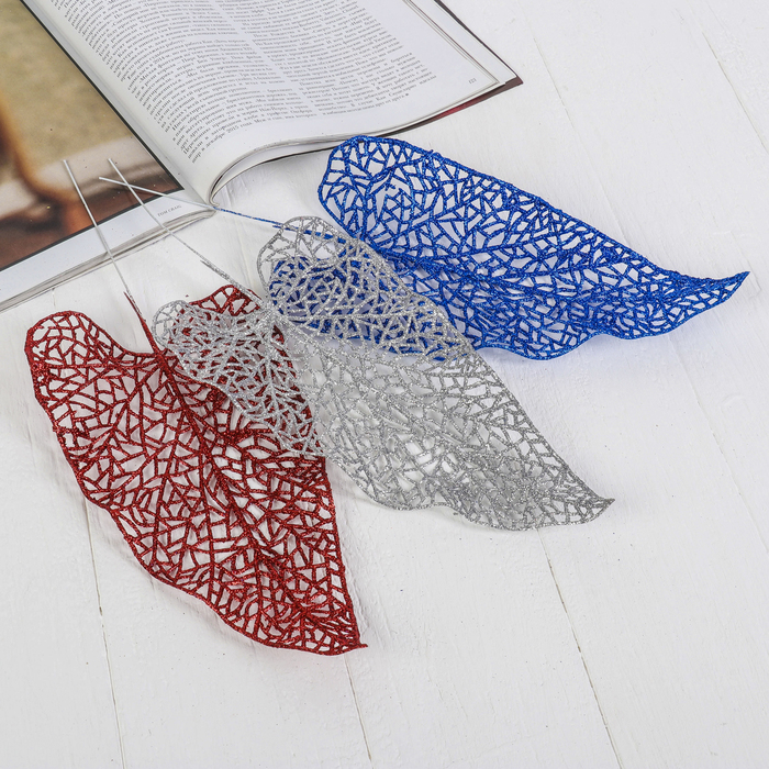 Ветка для декора "Волнистый ажурный лист" микс