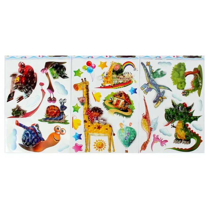 Наклейка пластик многослойная 5D "Животные" МИКС 44,5х26 см