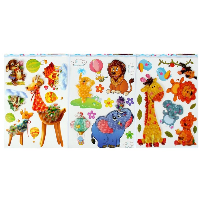 Наклейка пластик многослойная 5D "Животные" МИКС 44,5х26 см