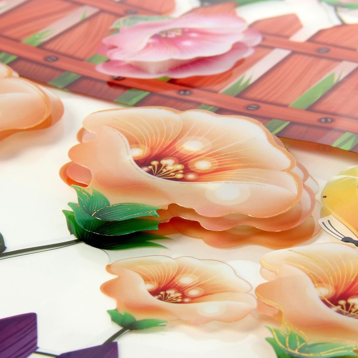 Наклейка пластик многослойная 5D золотинки "Изгородь" МИКС 68х30 см