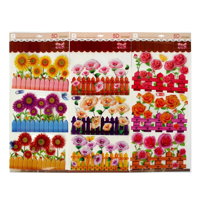 Наклейка пластик многослойная 5D золотинки "Изгородь" МИКС 68х30 см