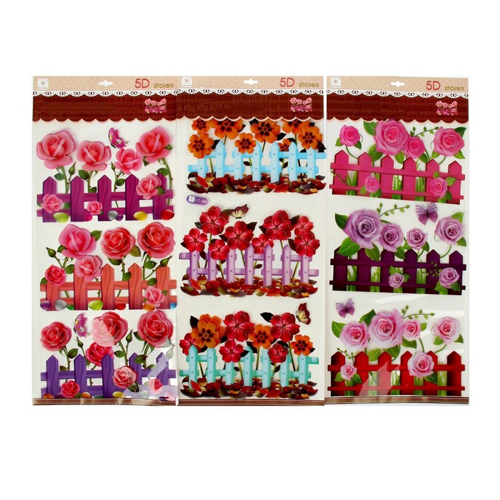 Наклейка пластик многослойная 5D золотинки "Изгородь" МИКС 68х30 см