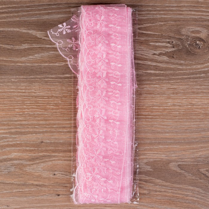 Кружево "Цветы", органза, ширина 65мм, 14±1м, цвет розовый